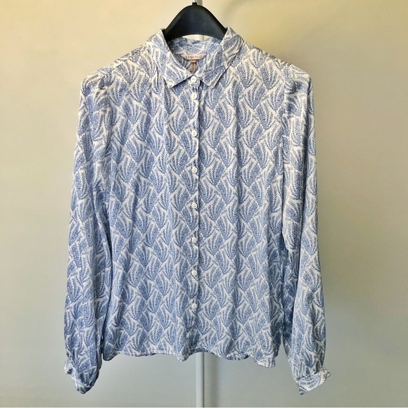 ESQUALO Pattern Silky Pastel Blue Boho Lightweight Button Down Blouse Shirt. - Picture 15 of 15
